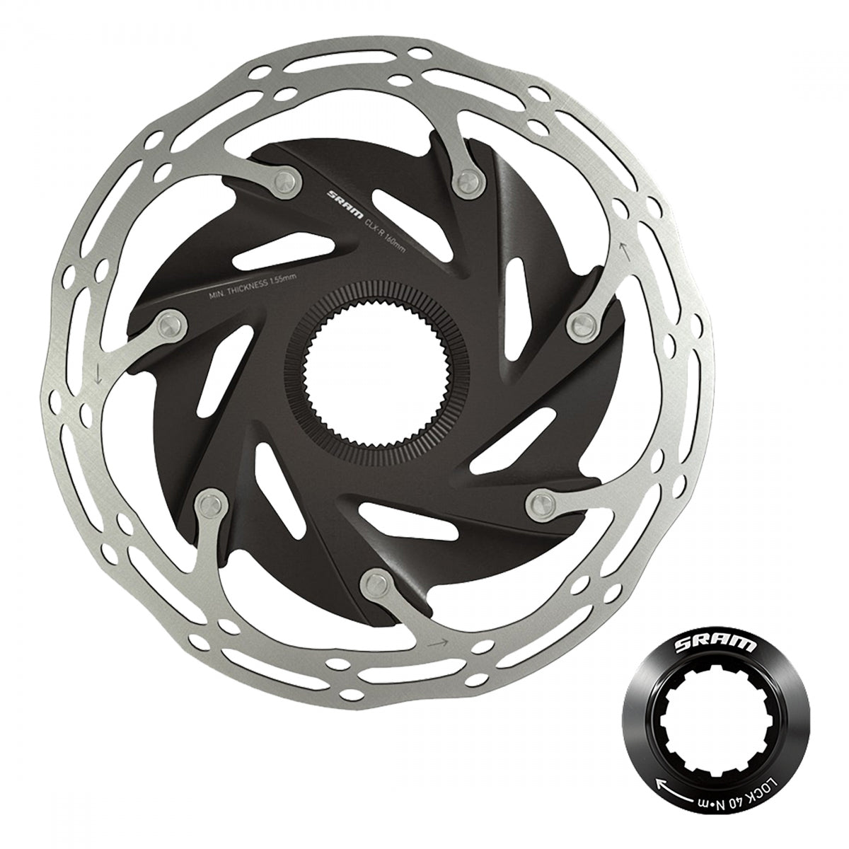 SRAM DISC ROTOR 160 C-LINE XR-ROAD CL 2-PIECE ROUNDED w/LOCK RING SL/BK - SRAM