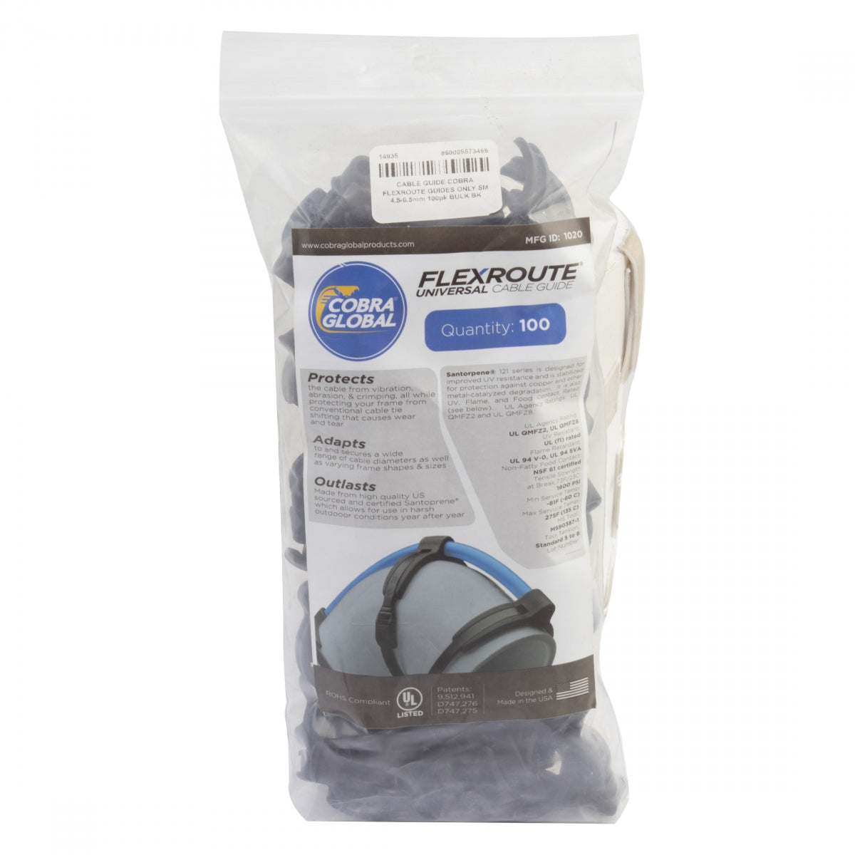 COBRA PRODUCTS CABLE GUIDE COBRA FLEXROUTE GUIDES ONLY SM 4.8-6.5mm 100pk BULK BK - COBRA PRODUCTS