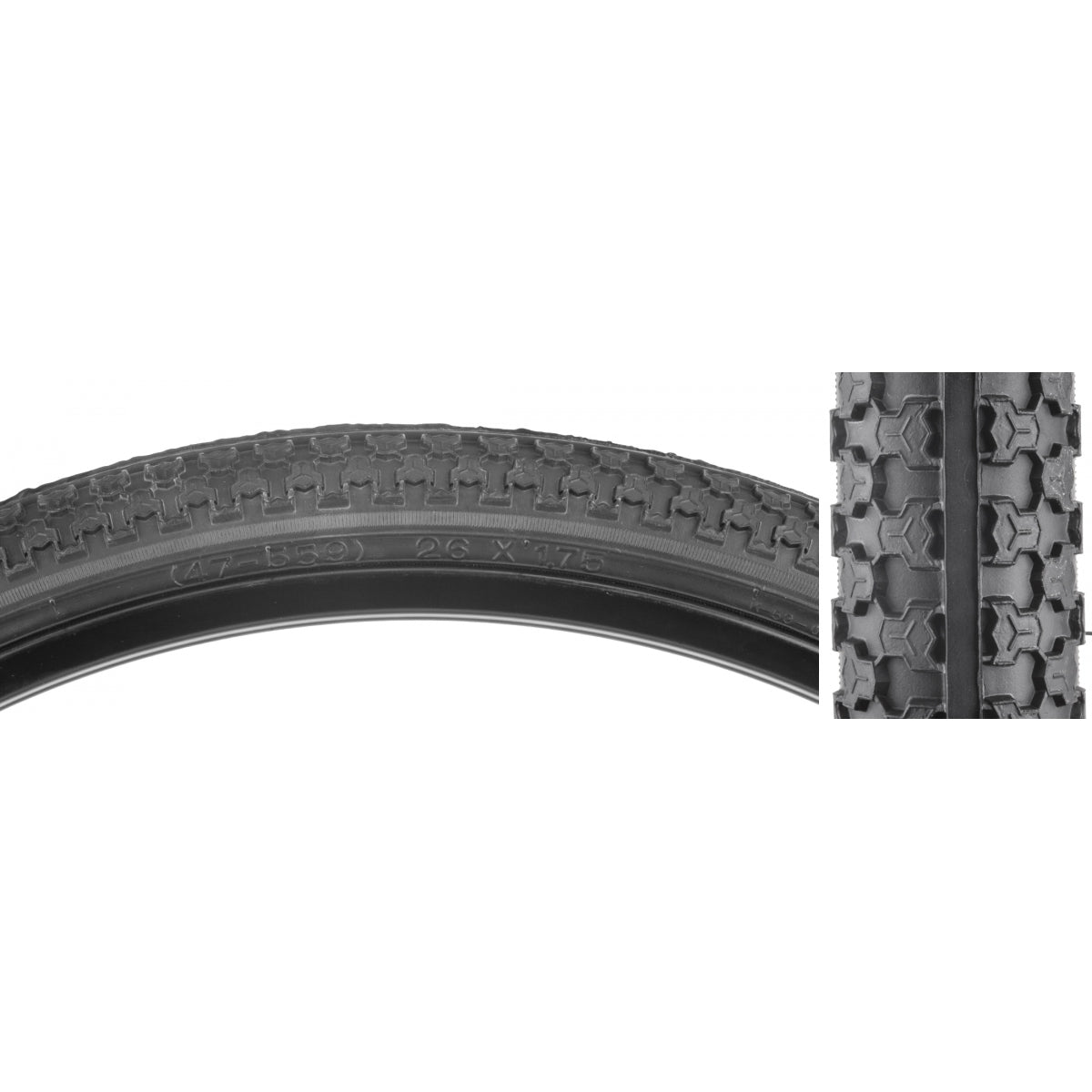 SUNLITE TIRE SUNLT 26x1.75 BK/BK RAISED CTR K52 WIRE - SUNLITE