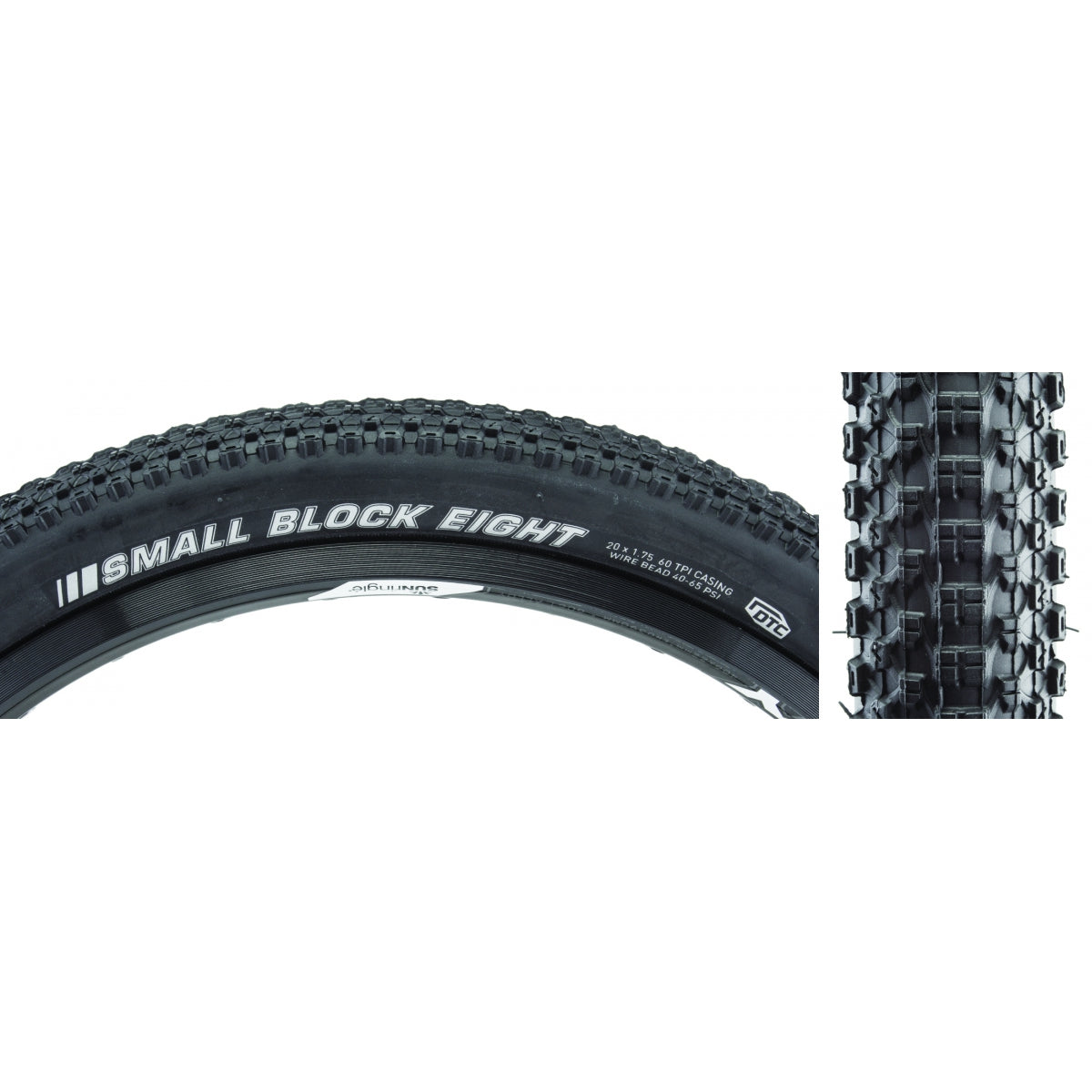 KENDA TIRE KEN SMALL BLOCK 8 SPORT 20x1.75 BK/BK DTC/60 WIRE 65psi - KENDA