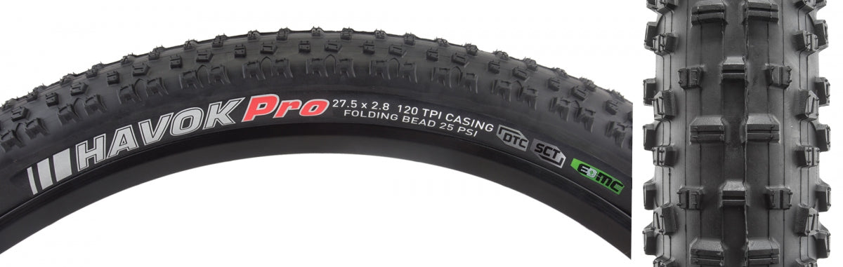 KENDA TIRE KEN HAVOK PRO 27.5x2.8 BK/BK DTC/EMC/TLR FOLD 35psi E50 - KENDA
