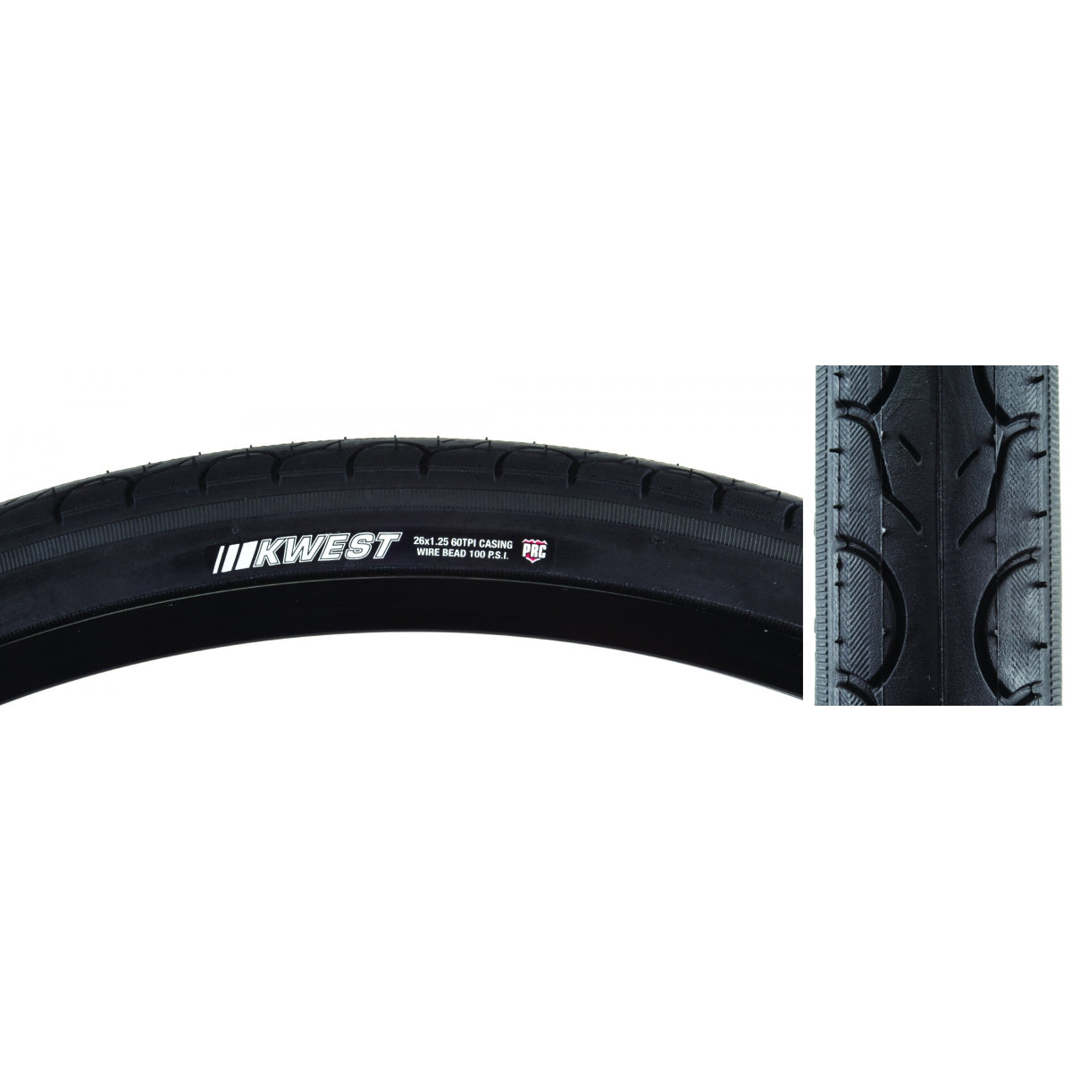KENDA TIRE KEN KWEST 26x1.25 BK/BK SRC/PRC/60 WIRE 100psi - KENDA