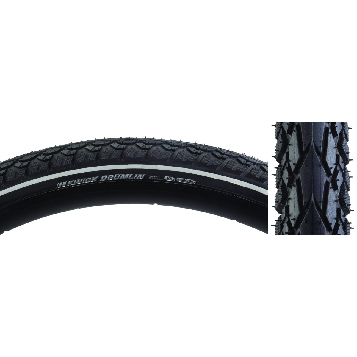 KENDA TIRE KEN KWICK DRUMLIN SPORT 700x50 BK/BK/REF SRC/KS/60 WIRE 80psi E50 - KENDA