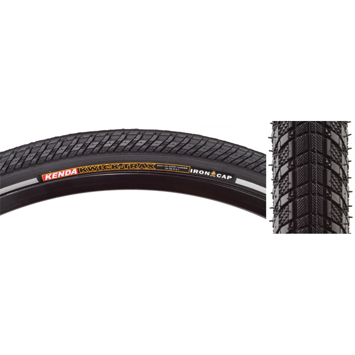 KENDA TIRE KEN KWICK TRAX 26x1.5 BK/BK/REF SRC/ICAP/60 WIRE 80psi - KENDA