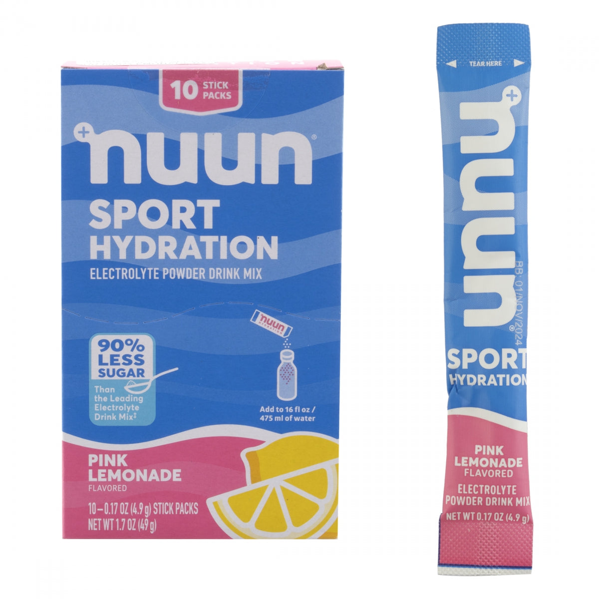 NUUN FOOD NUUN ELECTROLYTE SPORT PWDR PINK LEMONADE BXof10 - NUUN
