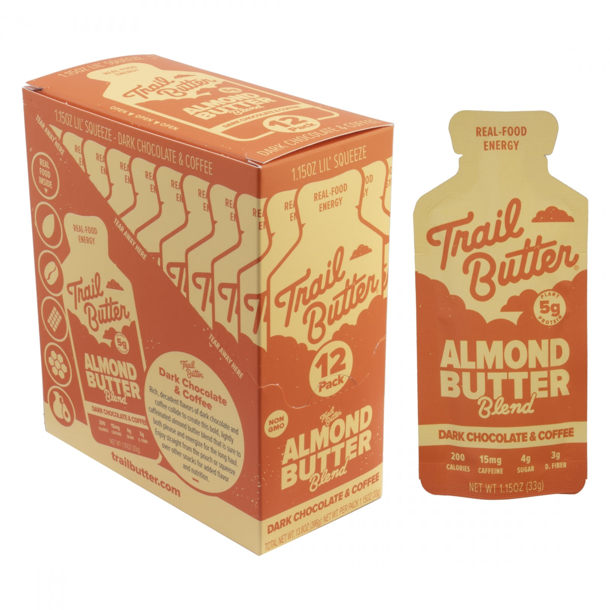 TRAIL BUTTER FOOD TRAIL BUTTER GEL DARK CHOC COFFEE ALMD 1.15oz BXof12 - TRAIL BUTTER