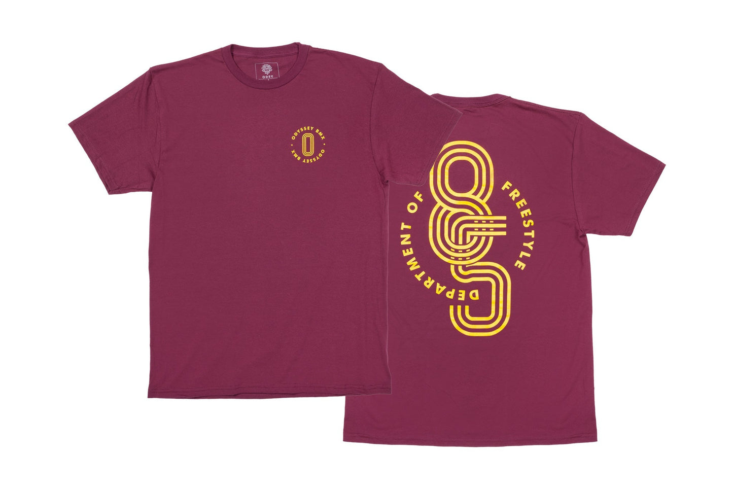 Odyssey Athens Tee (Burgundy with Mustard Ink) available at 5150bmx.com