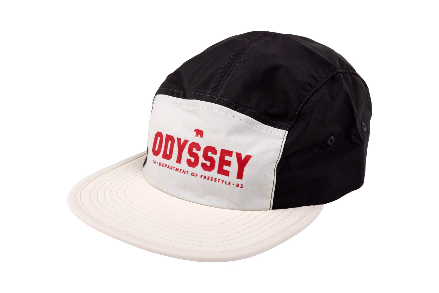 Odyssey Campus Nylon Camper Hat (Off-White/Black w/ Red Screen Print) available at 5150bmx.com