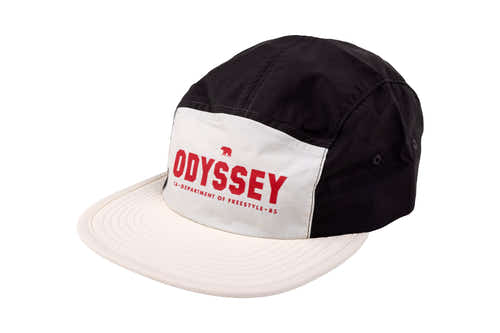 Odyssey Campus Nylon 5-Panel Camper Hat (Off-White/Black w/ Red Screen Print) available at 5150bmx.com