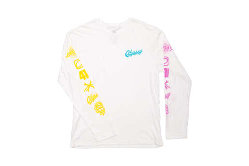 Odyssey History Long Sleeve (White w/ Yellow+Teal+Pink Ink) available at 5150bmx.com