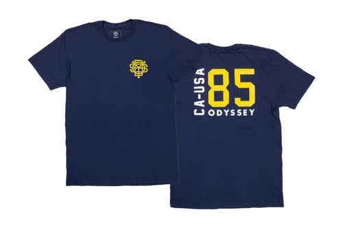 Odyssey Import Tee (Navy with Mustard Ink) available at 5150bmx.com