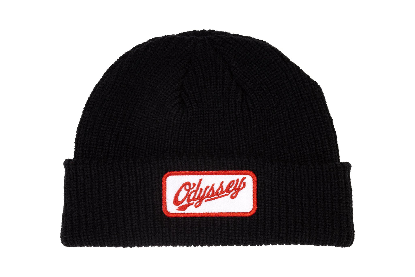 Odyssey Slugger Patch Cable Beanie (Black with Red/White Woven Patch) available at 5150bmx.com