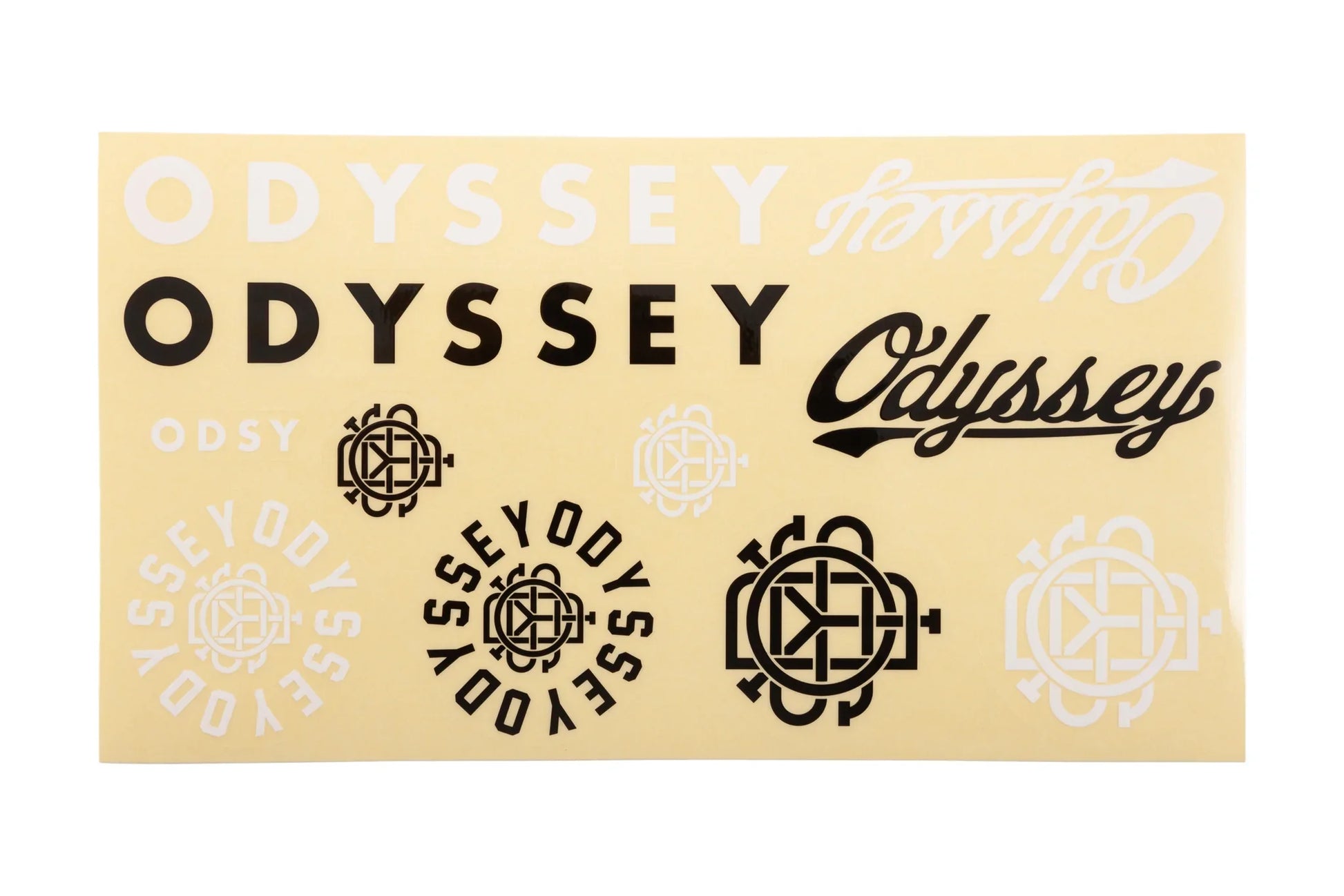 Odyssey Assorted Sticker Pack (Black/White with Clear Back) available at 5150bmx.com
