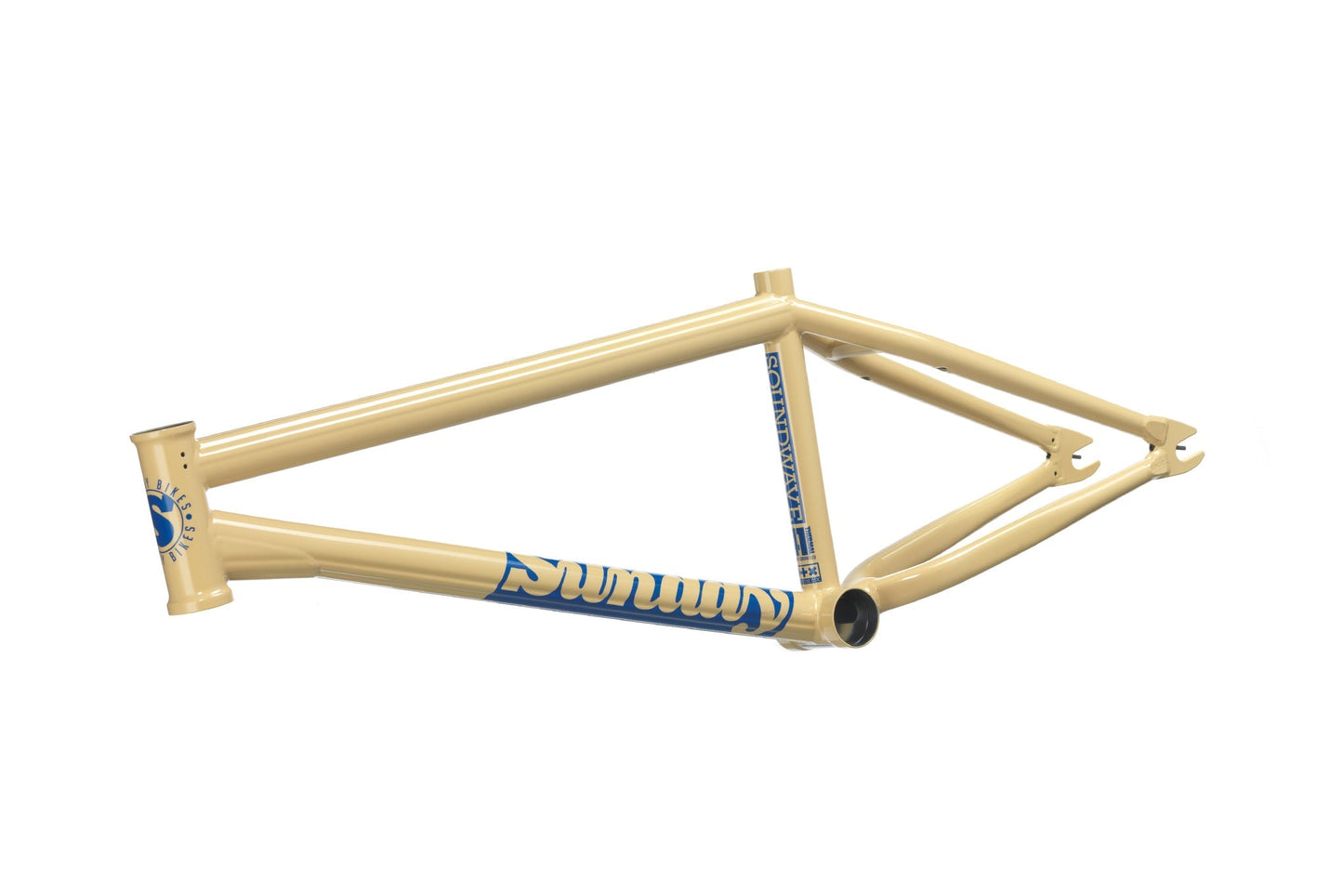 Sunday Soundwave v3 Frame (Gloss Sand w/ Blue Stickers) available at 5150bmx.com