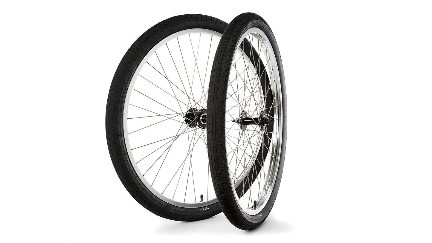 26" COVID CRUISER WHEELSET SILVER W/BLACK HUBS & BLACK TIRES - 5050 Bike & Skate