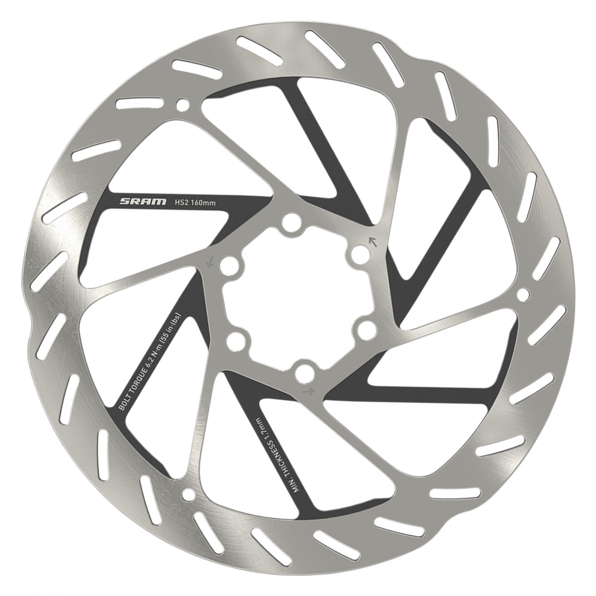 SRAM DISC ROTOR 160 HS2 6B ROUNDED w/STL BOLTS SL/BK - SRAM