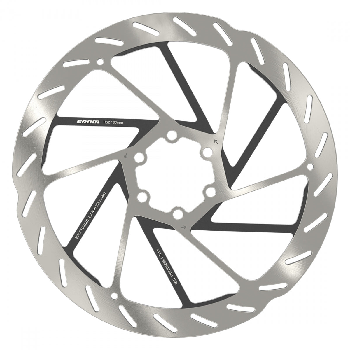 SRAM DISC ROTOR 180 HS2 6B ROUNDED w/STL BOLTS SL/BK - SRAM