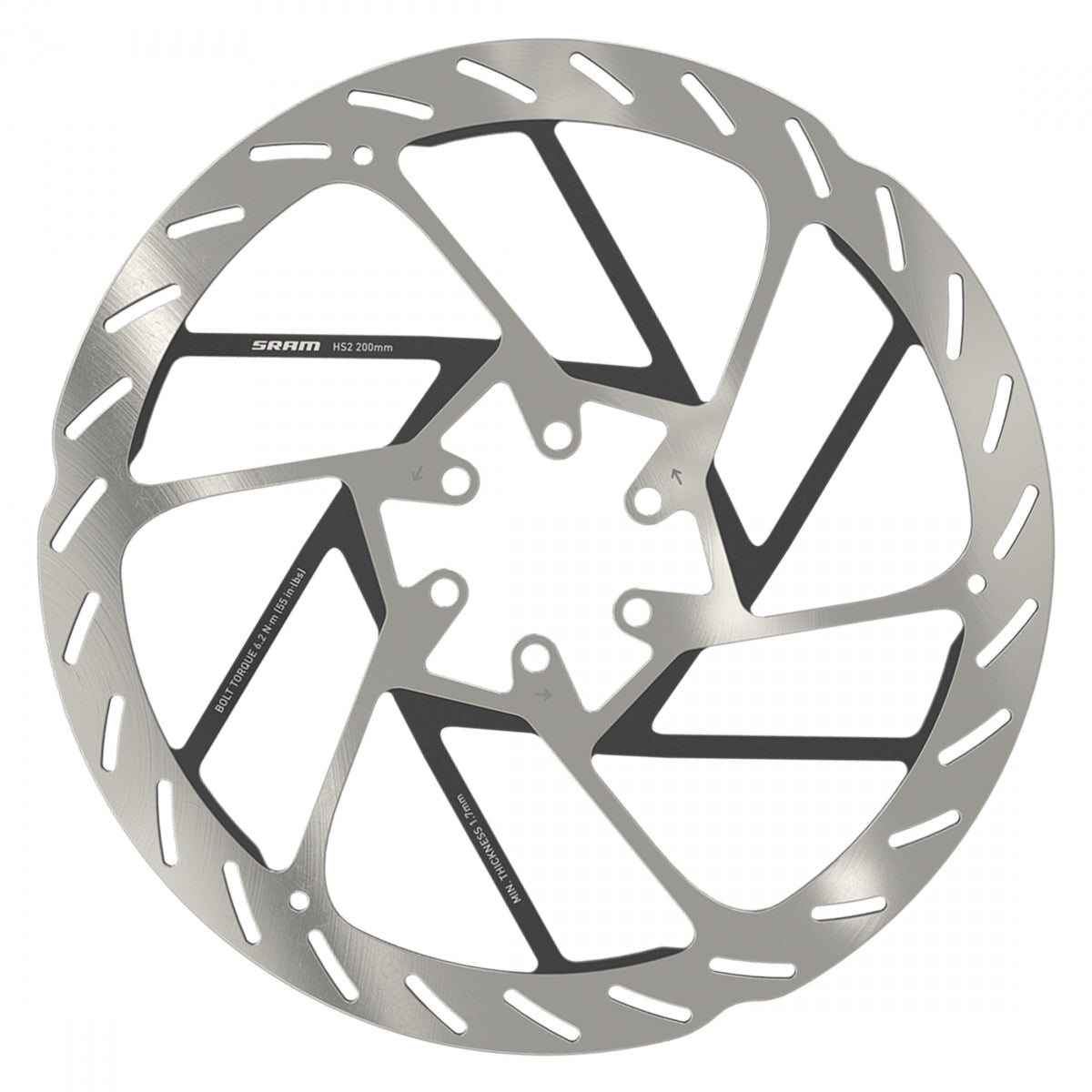 SRAM DISC ROTOR 200 HS2 6B ROUNDED w/STL BOLTS SL/BK - SRAM