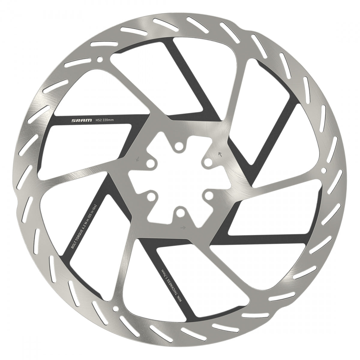 SRAM DISC ROTOR 220 HS2 6B ROUNDED w/STL BOLTS SL/BK - SRAM