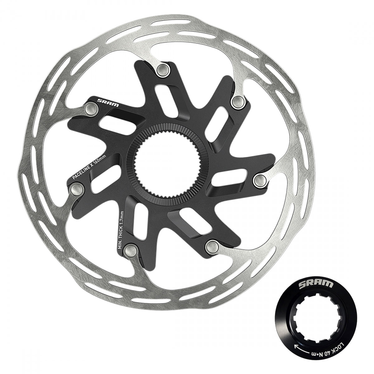 SRAM DISC ROTOR 160 PACELINE-X CL ROUNDED w/LOCK RING BK/SL (P) - SRAM