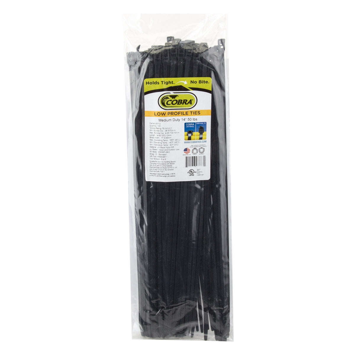 COBRA PRODUCTS CABLE GUIDE COBRA FLEXROUTE TIES ONLY 14in 100pk BULK BK - COBRA PRODUCTS