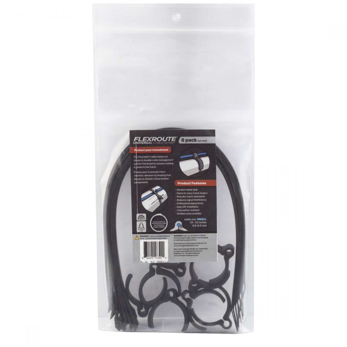 COBRA PRODUCTS CABLE GUIDE COBRA FLEXROUTE GUIDES SM 4.8-6.5mm w/TIES 8pk BK - COBRA PRODUCTS