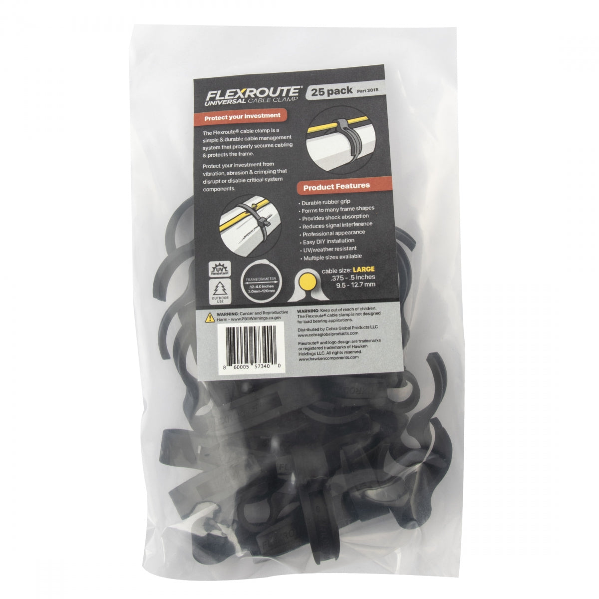 COBRA PRODUCTS CABLE GUIDE COBRA FLEXROUTE GUIDES ONLY LG 9.5-12.7mm 25pk BULK BK - COBRA PRODUCTS