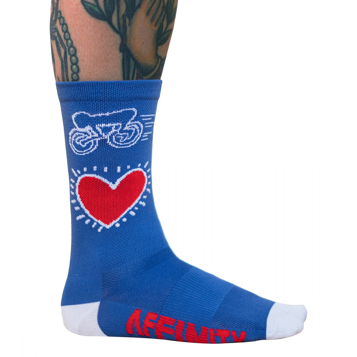 AFFINITY CLOTHING SOCKS AFFINITY KEITH HARING SM/MD BU w/HEART BIKE - AFFINITY