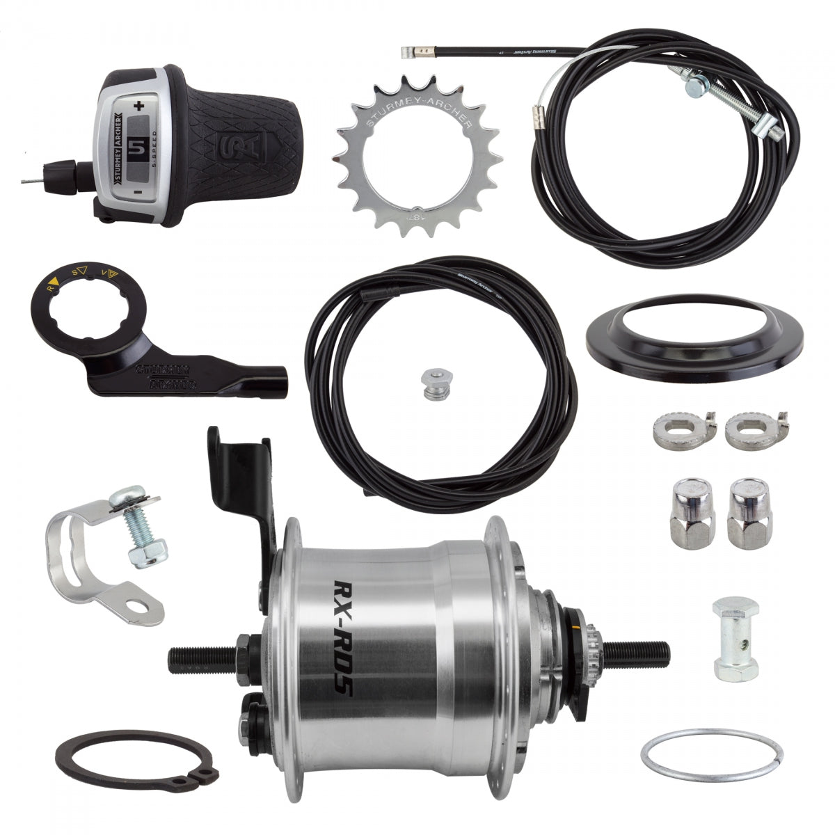 STURMEY ARCHER HUB Rear S/A 5sp RXRD5 DRUM 36 SL w/TRIM KIT/TWIST-SHIFrontER TSC50/CABLE 1700mm 18T 135/185mm ROTARY - STURMEY ARCHER