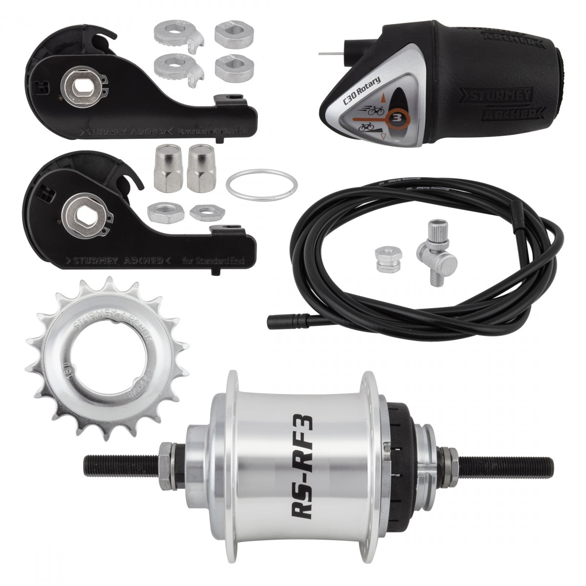 STURMEY ARCHER HUB Rear S/A 3sp RSRF3 36 SL w/TRIM KIT/TWIST-SHIFrontER TSC30 129/185mm ROTARY - STURMEY ARCHER