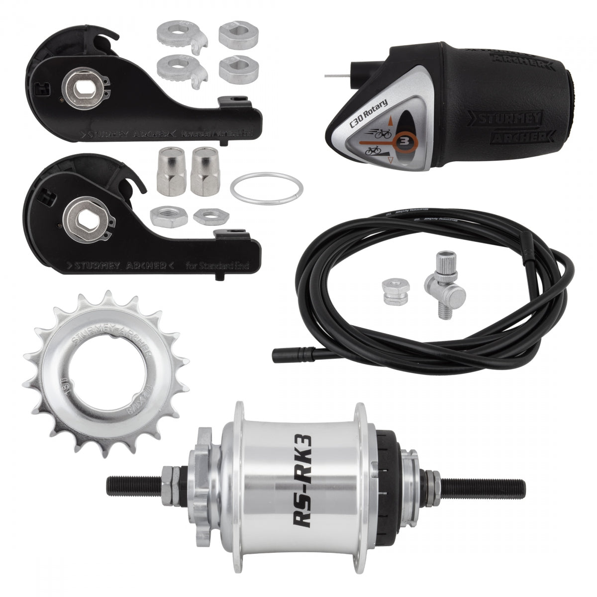 STURMEY ARCHER HUB Rear S/A 3sp RSRK3 32 6B SL w/TRIM KIT/TWIST-SHIFrontER TSC30 135/185mm ROTARY - STURMEY ARCHER