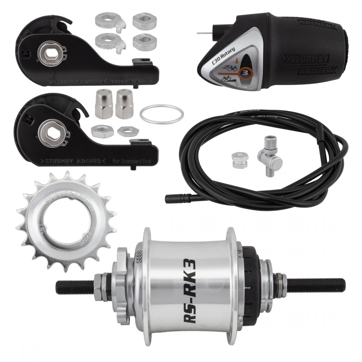 STURMEY ARCHER HUB Rear S/A 3sp RSRK3 36 6B SL w/TRIM KIT/TWIST-SHIFrontER TSC30 135/185mm ROTARY - STURMEY ARCHER