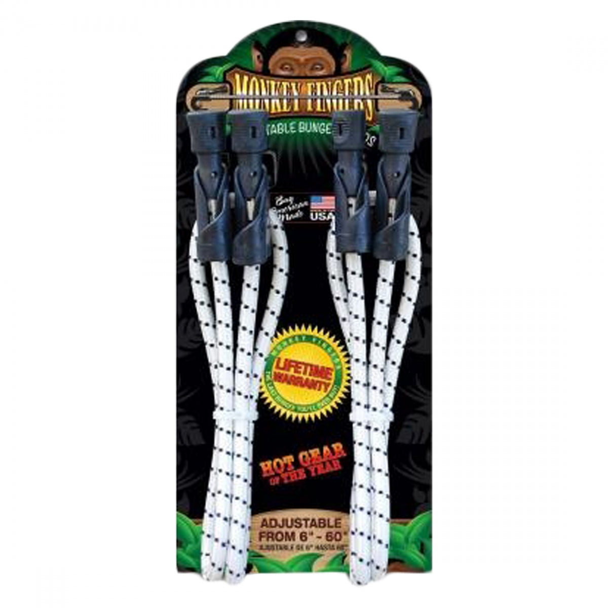 MONKEY FINGERS TIE DOWN BUNGEE MONKEY FINGERS DURA PLASTIC 6-60in ADJUSTABLE DOUBLE PACK BK - MONKEY FINGERS