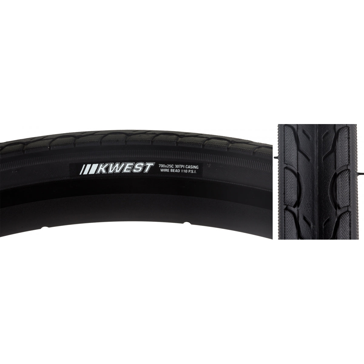 KENDA TIRE KEN KWEST 700x25 BK/BK SRC/30 WIRE 110psi - KENDA