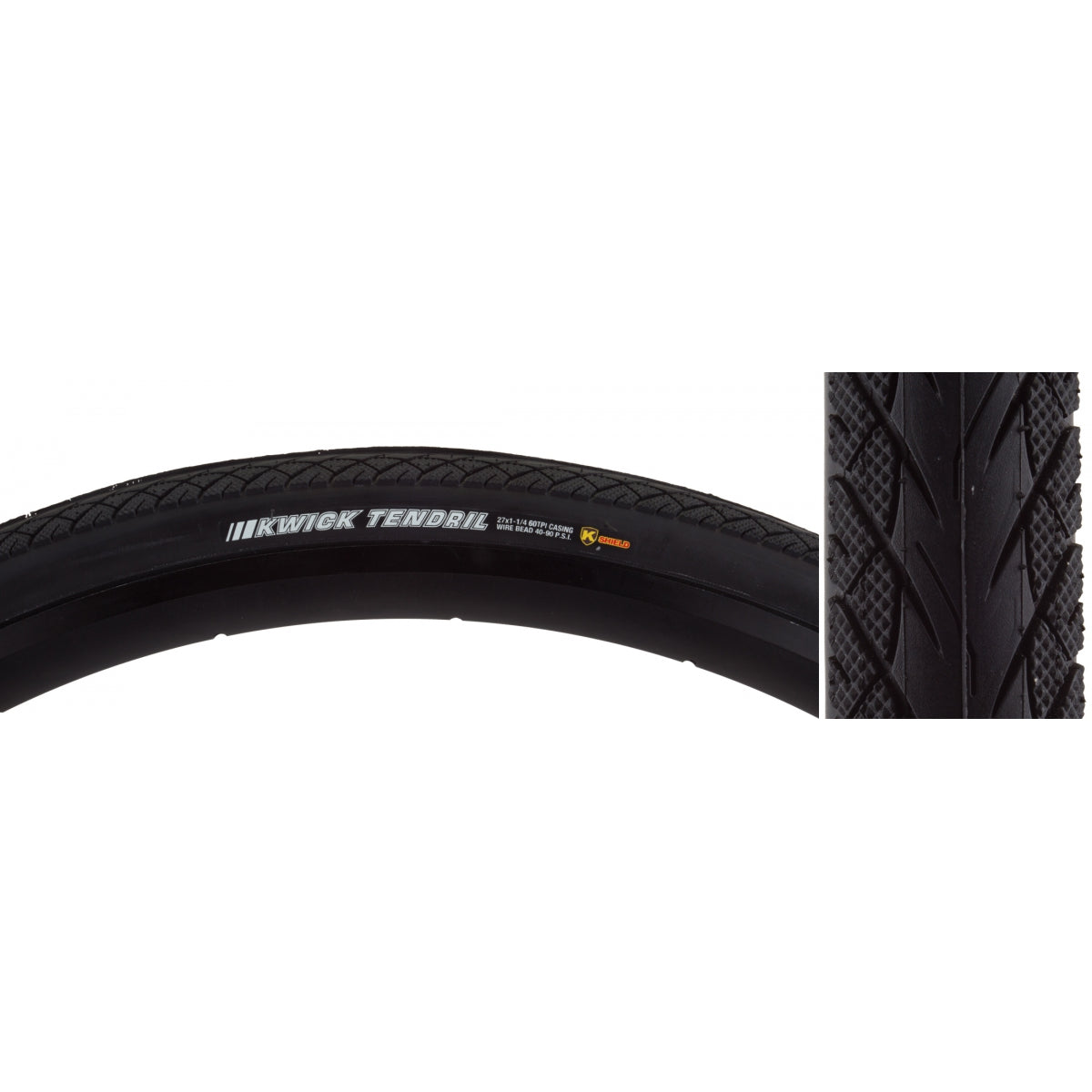 KENDA TIRE KEN KWICK TENDRIL SPORT 27x 1-1/4 BK/BK SRC/KS/60 WIRE 100psi E25 REF HP - KENDA