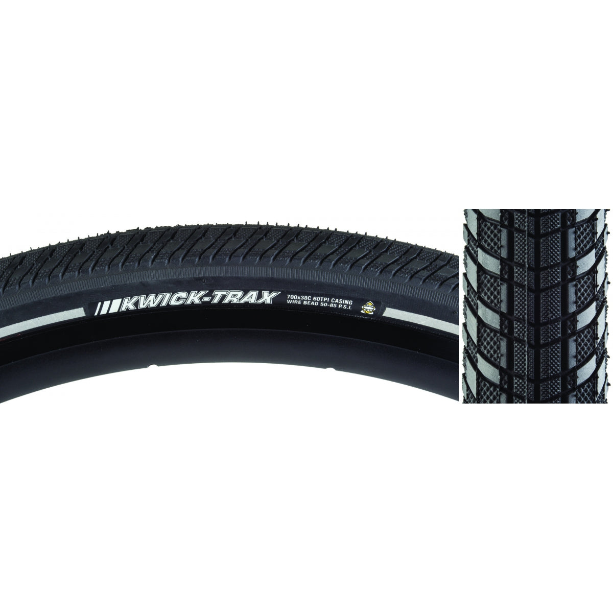 KENDA TIRE KEN KWICK TRAX 700x38 BK/BK/REF SRC/ICAP/60 WIRE 85psi - KENDA