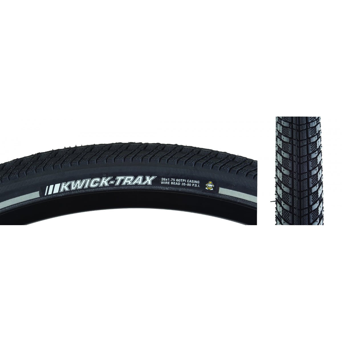 KENDA TIRE KEN KWICK TRAX 26x1.75 BK/BK/REF SRC/ICAP/60 WIRE 80psi - KENDA