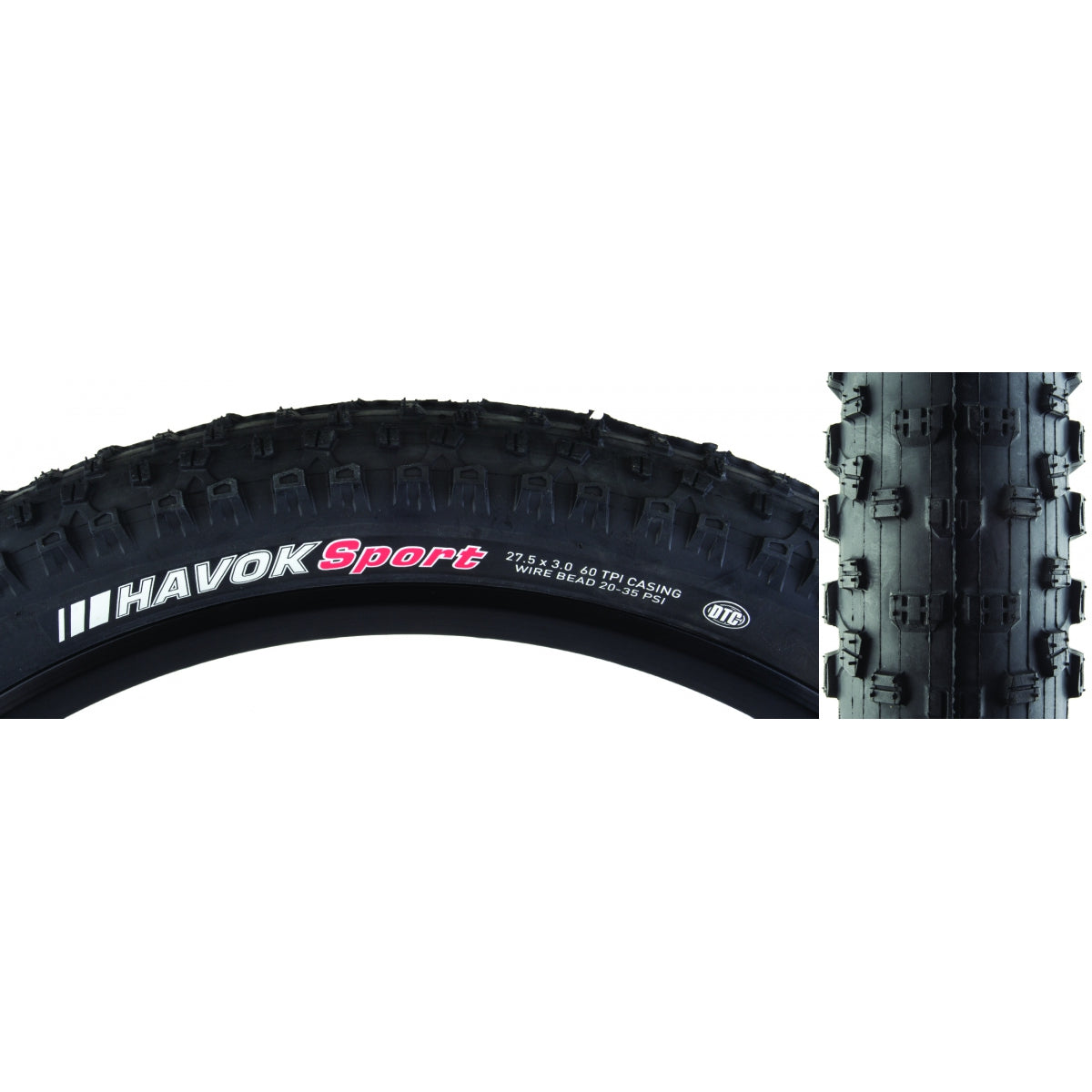 KENDA TIRE KEN HAVOK SPORT 27.5x3.0 BK/BK DTC/60 WIRE 35psi - KENDA