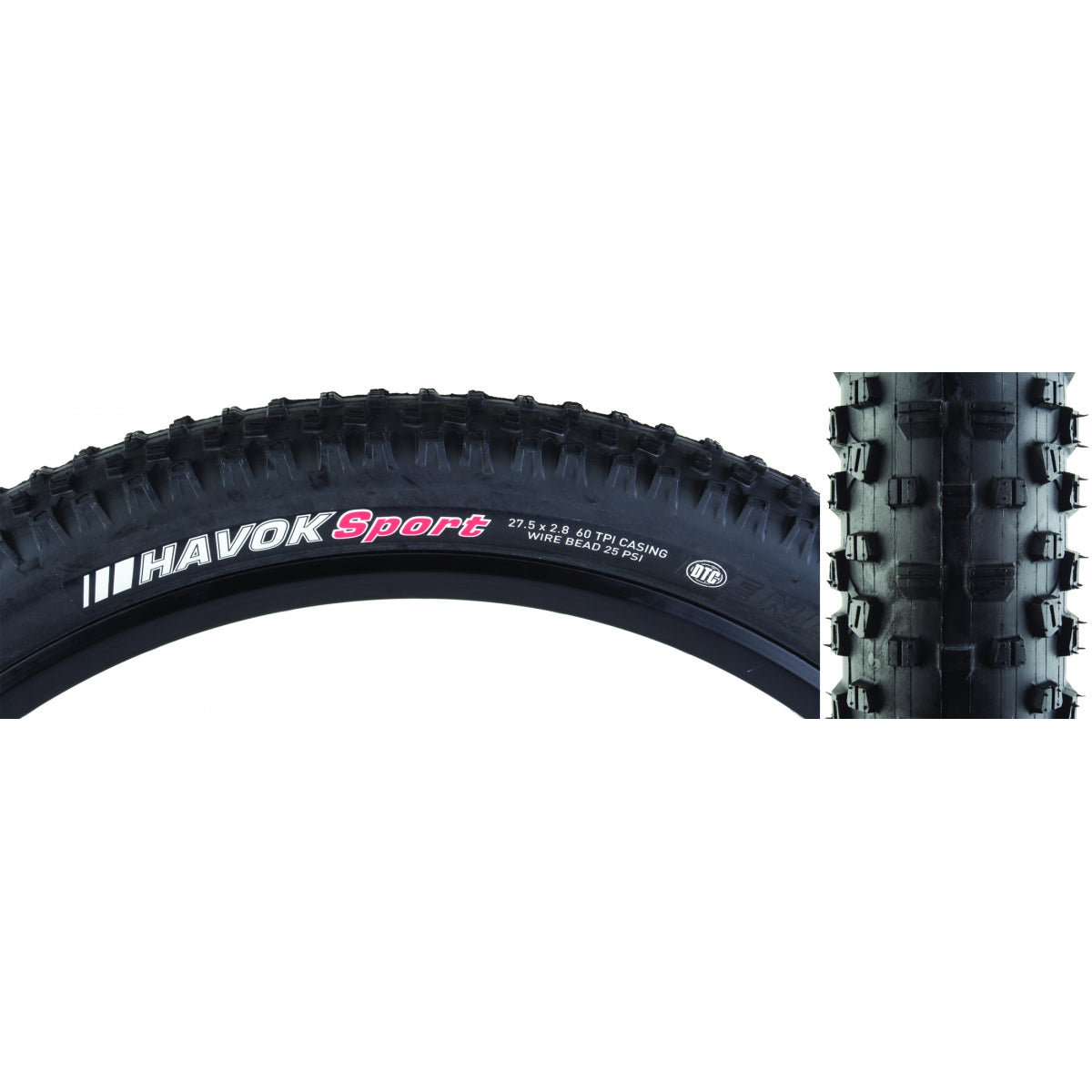 KENDA TIRE KEN HAVOK SPORT 27.5x2.8 BK/BK DTC/60 WIRE 25psi - KENDA