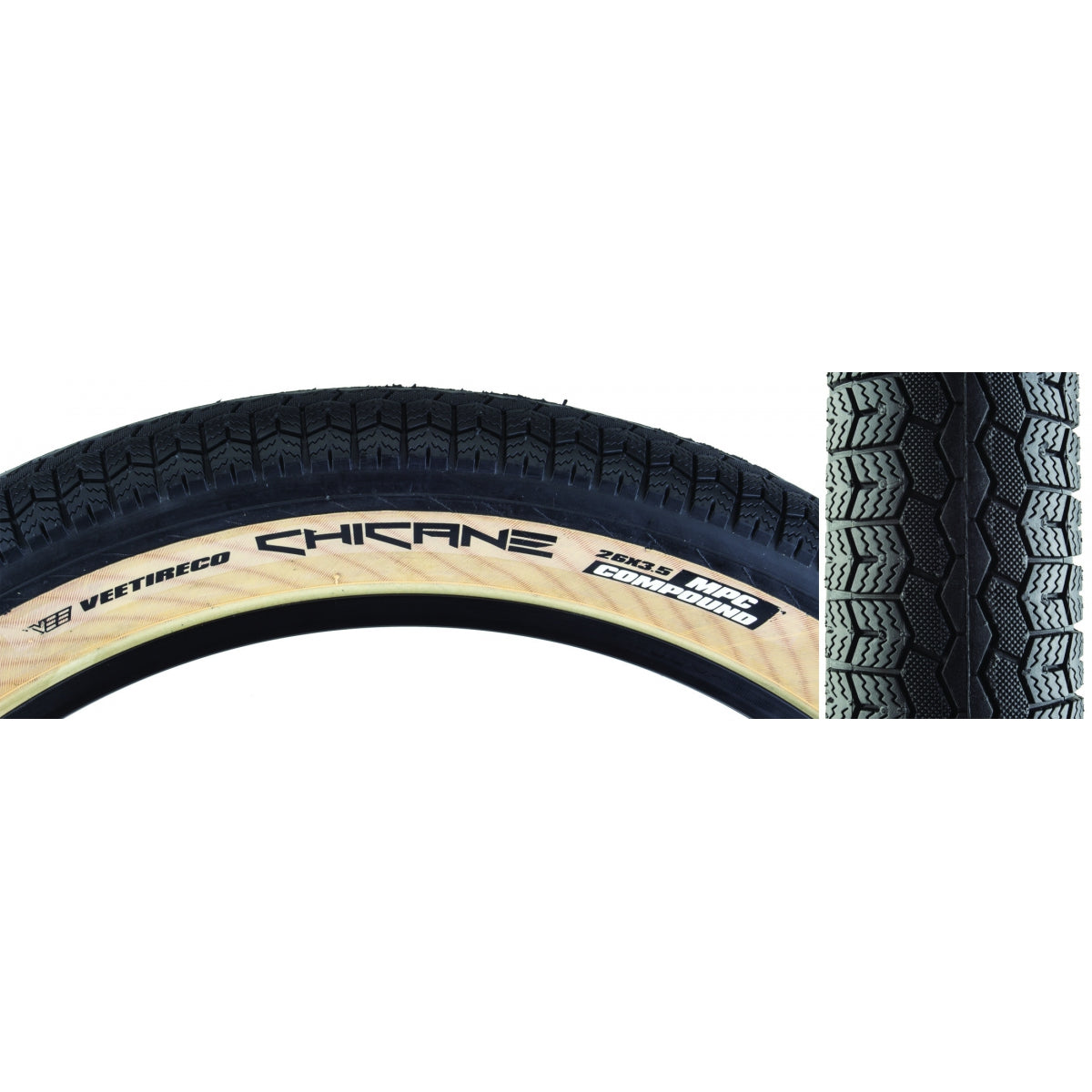 VEE TIRE & RUBBER TIRE VEE CHICANE 26x3.5 BK/TAN WIRE/72 - VEE TIRE & RUBBER