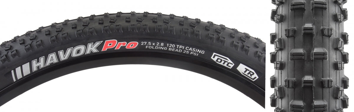 KENDA TIRE KEN HAVOK PRO 27.5x2.8 BK/BK DTC/TR/TR/120 FOLD 35psi - KENDA
