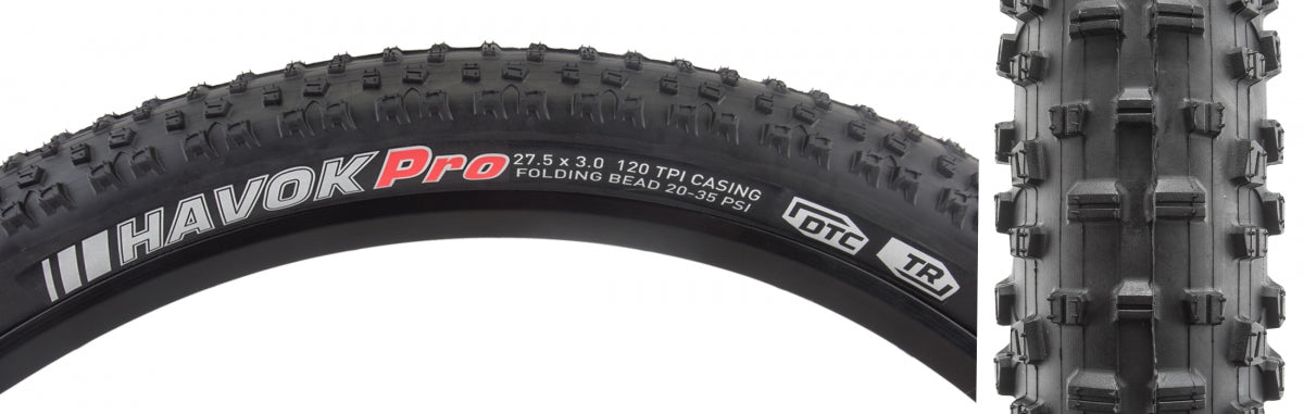 KENDA TIRE KEN HAVOK PRO 27.5x3.0 BK/BK DTC/TR/TLR/120 FOLD 35psi - KENDA