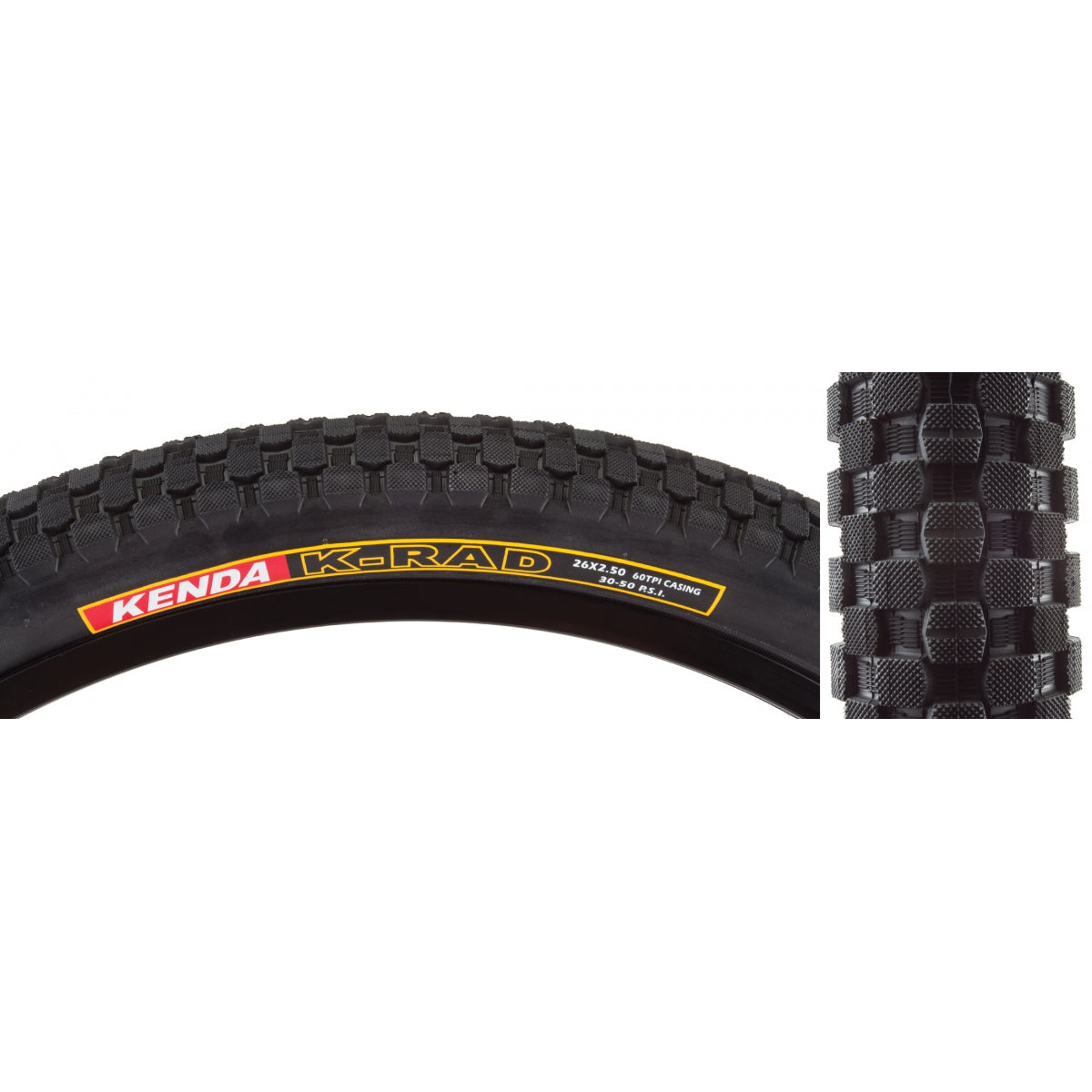 KENDA TIRE KEN K-RAD SPORT 26x2.5 BK/BK SRC/60 WIRE 50psi - KENDA