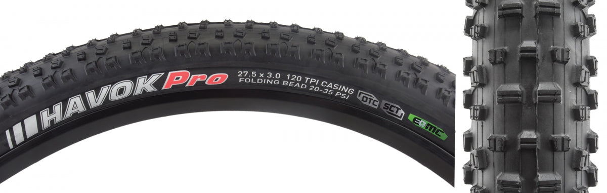 KENDA TIRE KEN HAVOK PRO 27.5x3.0 BK/BK DTC/EMC/TLR FOLD 35psi E50 - KENDA