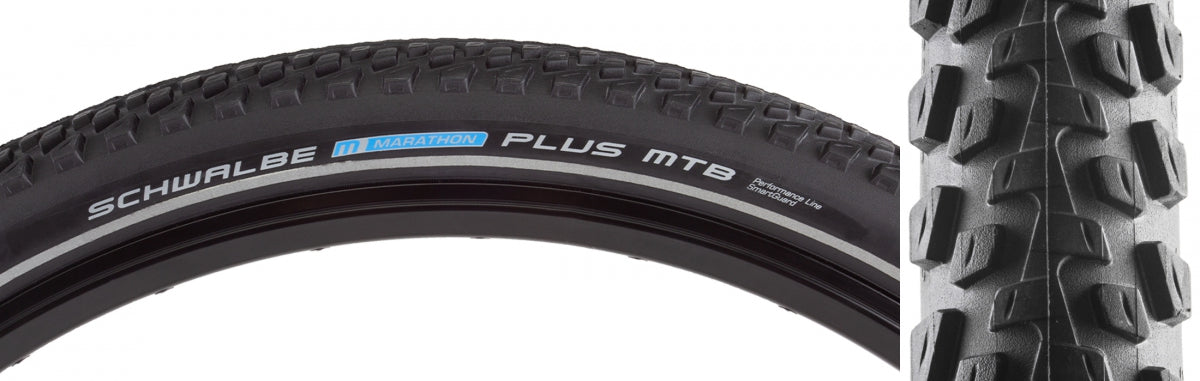 SCHWALBE TIRE SWB MARATHON PLUS MTB 26x2.25 PERF TWIN SM-GUARD BK/BK/REF DUAL E50 WIRE - SCHWALBE