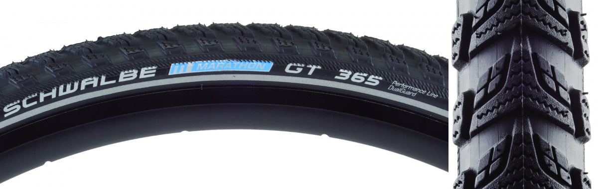 SCHWALBE TIRE SWB MARATHON GT 365 700x35 PERF TWIN DUALGUARD BK/BK/REF FOUR SEASON E50 WIRE - SCHWALBE