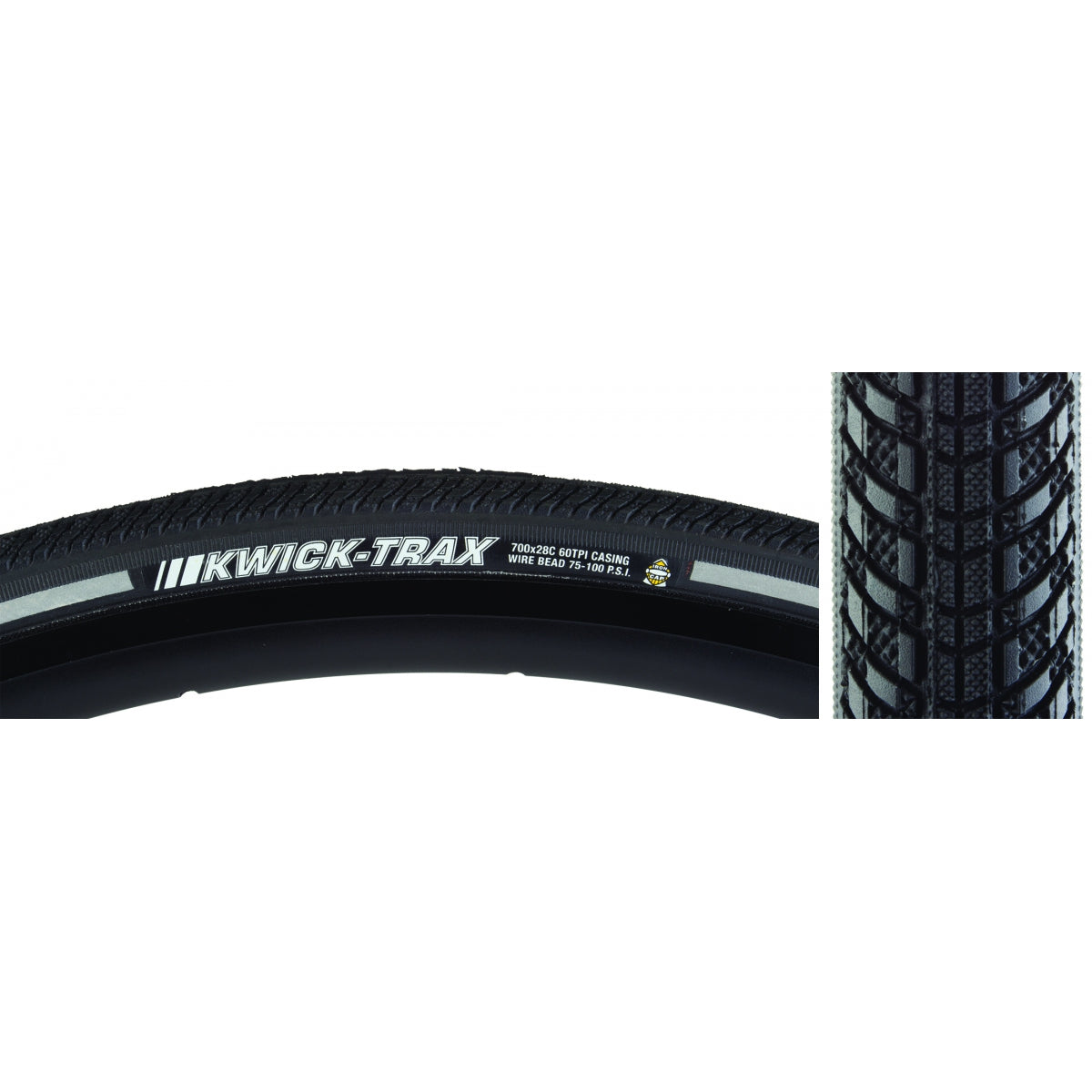 KENDA TIRE KEN KWICK TRAX 700x28 BK/BK/REF SRC/ICAP/60 WIRE 100psi - KENDA