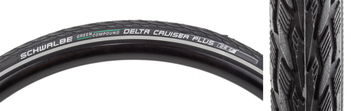 SCHWALBE TIRE SWB DELTA CRUISER PLUS 700x28 ACTIVE TWIN GN-GUARD BK/BK/REF GN-COMPOUND E25 WIRE - SCHWALBE