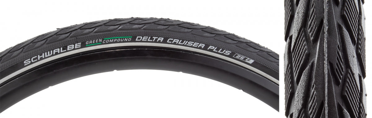 SCHWALBE TIRE SWB DELTA CRUISER PLUS 700x38 ACTIVE TWIN GN-GUARD BK/BK/REF GN-COMPOUND E25 WIRE - SCHWALBE