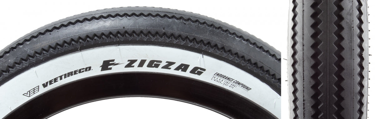 VEE TIRE & RUBBER TIRE VEE ZIGZAG 20x4.0 BK/WH WIRE/26 ENDURO/OVER RIDE E50 - VEE TIRE & RUBBER